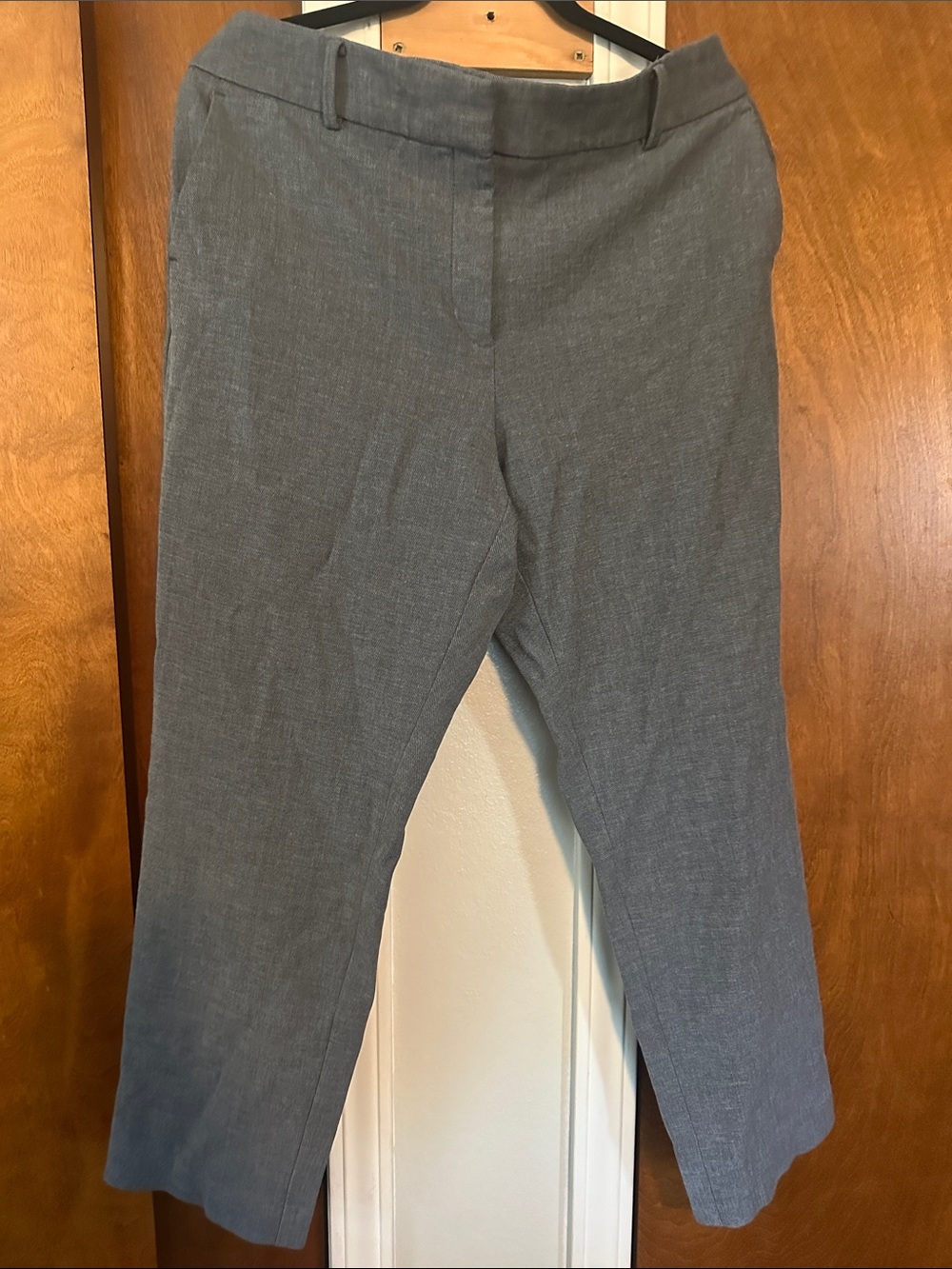 Ann Taylor Gray Straight-Leg Linen-Blend Trousers